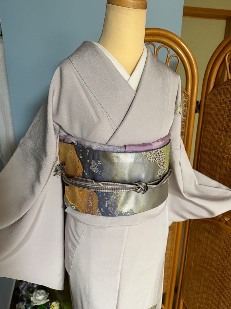 訪問着フルセット　総刺繍　扇面に藤の花