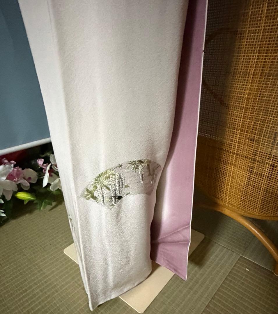 訪問着フルセット　総刺繍　扇面に藤の花