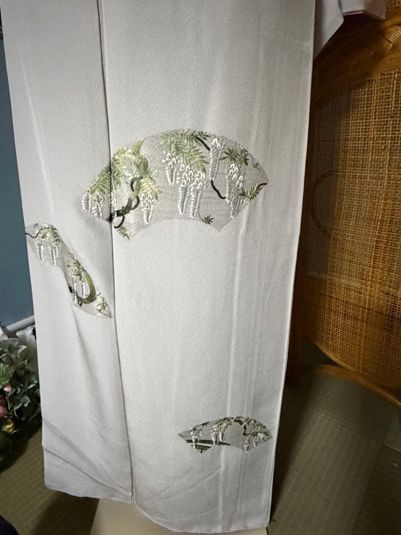 訪問着フルセット　総刺繍　扇面に藤の花