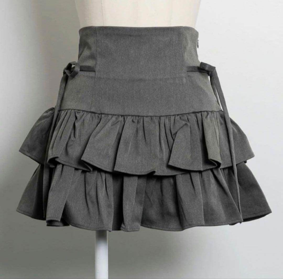 pium サイドリボンティアードスカート チャコール