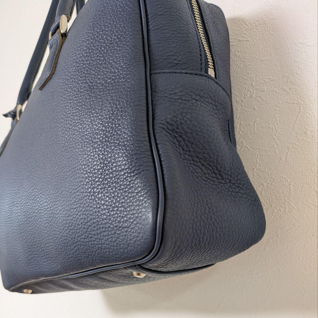 madam H マダムエイチ本革レザー ボストンバッグ ネイビー青系 シボ革