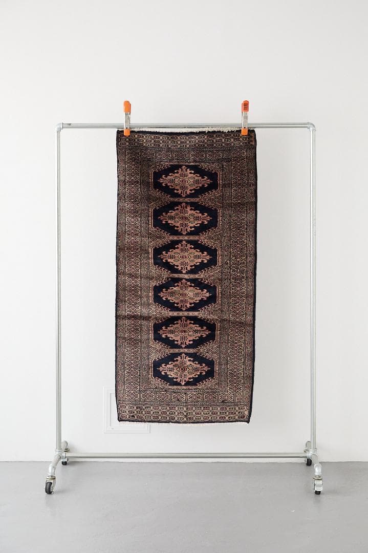 ヴィンテージラグ トライバルラグ　ラホール産（136×65cm）紺　黒　ベージュ