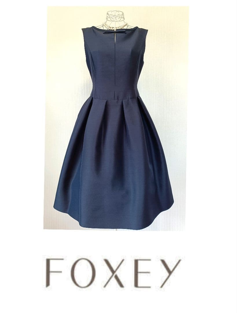 ☆FOXEYフォクシーシルクウールドレスアルドワーズリボンワンピース40☆