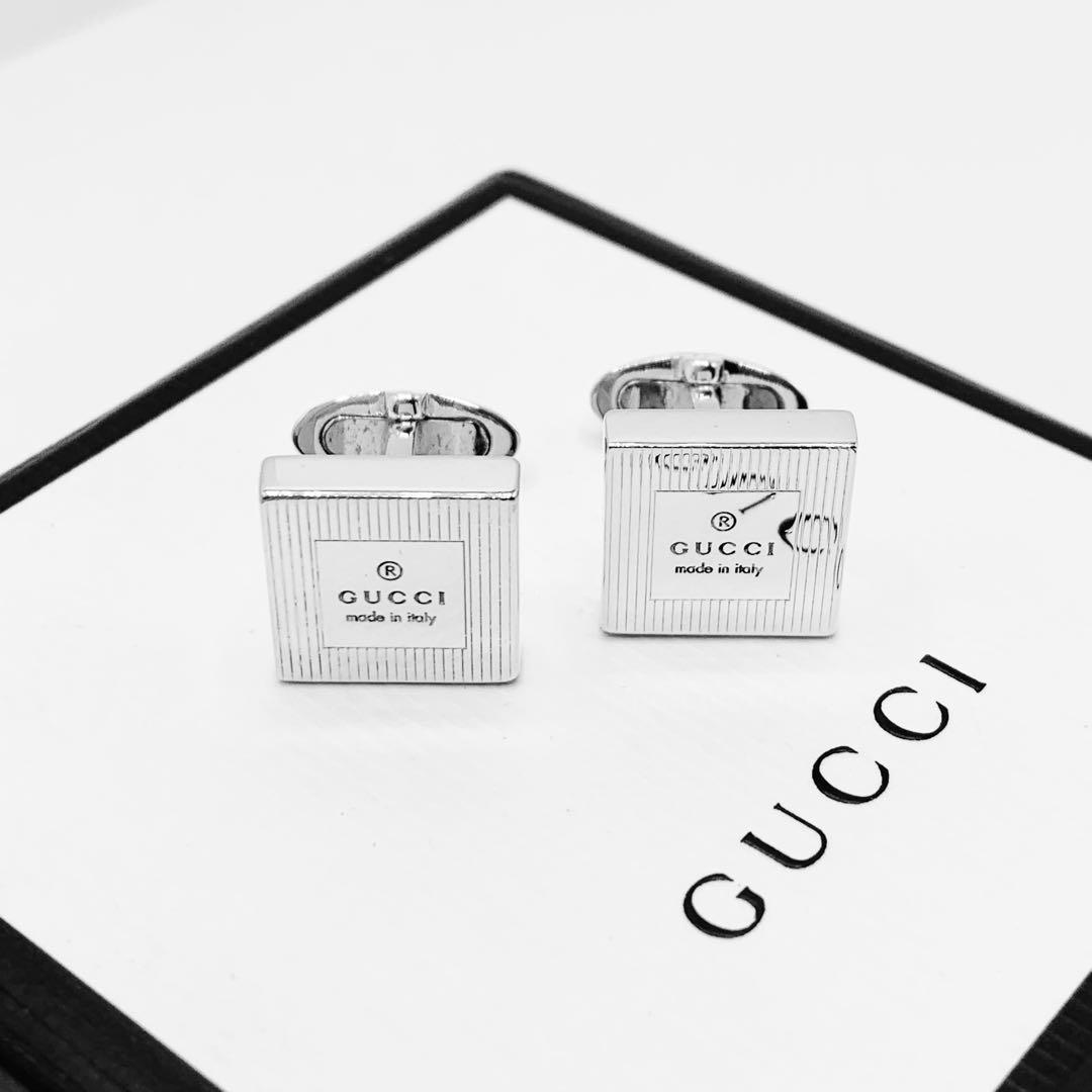 【超美品】GUCCI カフス　冠婚葬祭　オシャレ　925 スクエア　ロゴ