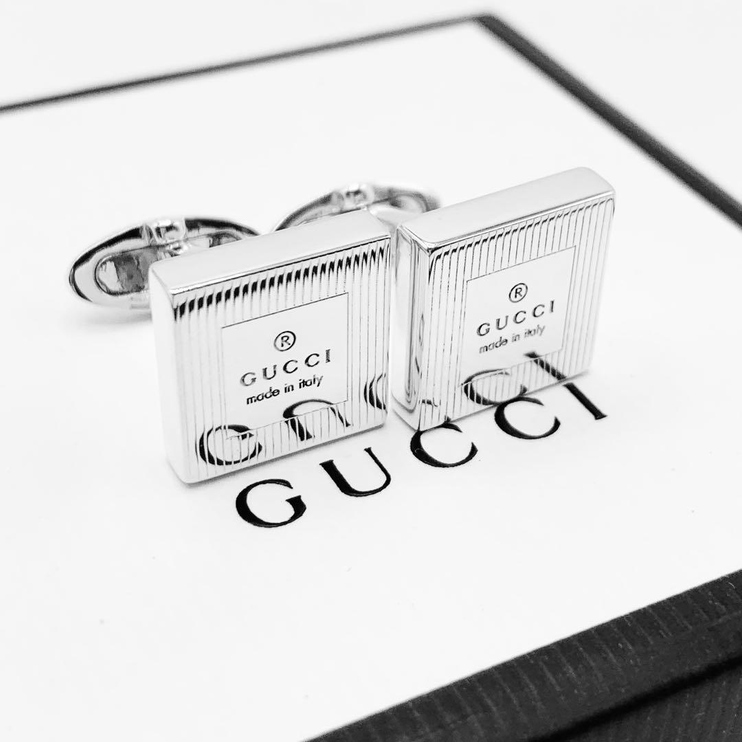 【超美品】GUCCI カフス　冠婚葬祭　オシャレ　925 スクエア　ロゴ