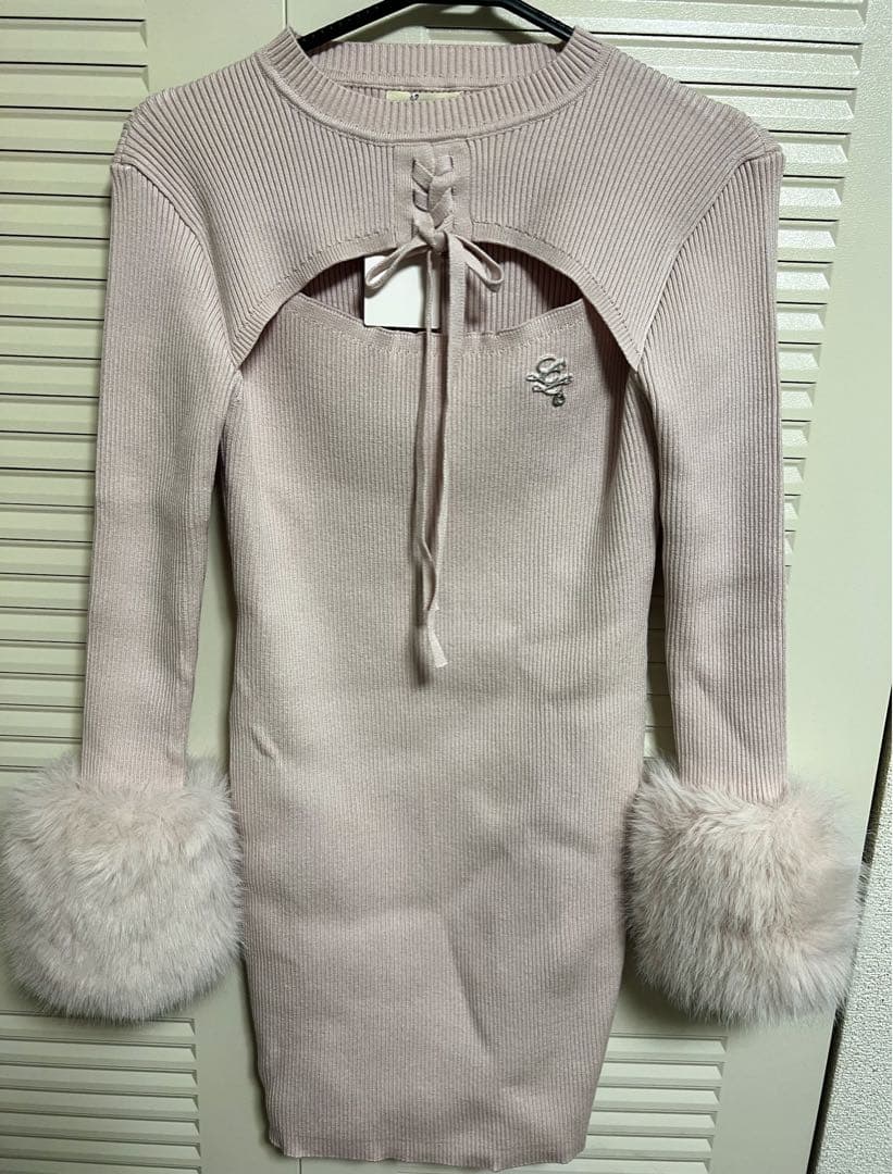 【試着のみ】lumignon ファーカフリボンニットワンピース