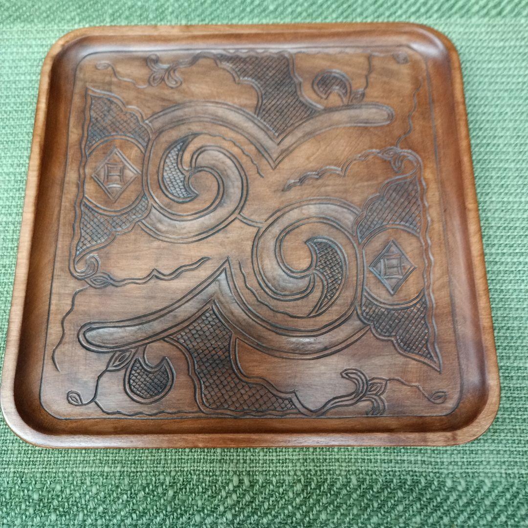 アイヌ彫り角盆8寸　最終価格