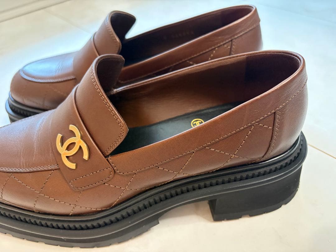 【CHANEL】シャネル　ローファー　23A 厚底　茶色　ブラウン　37.5