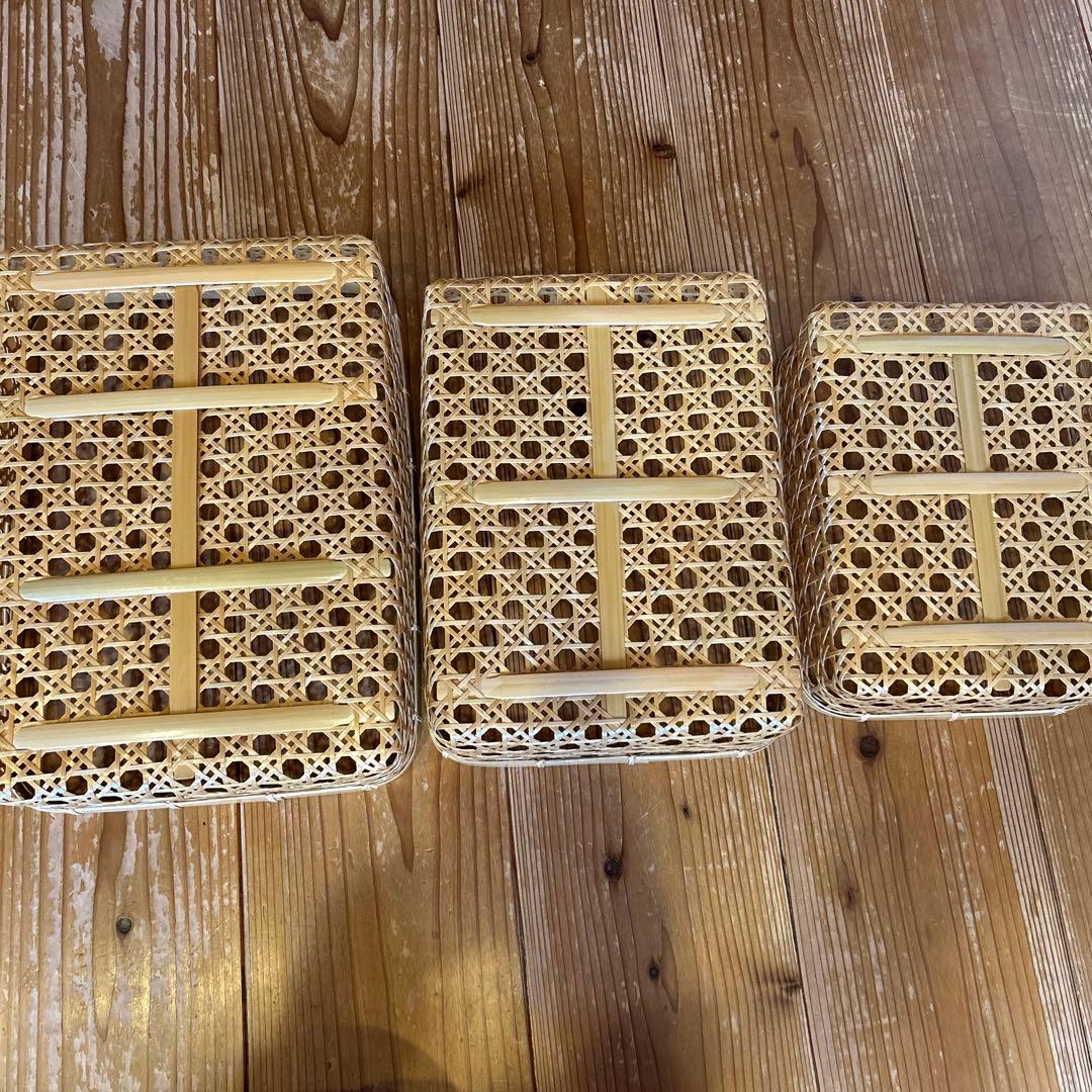 竹細工　カゴ　重なる3点セット