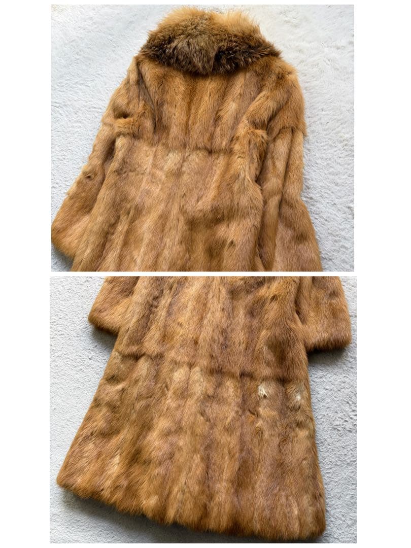 MOON BAT FUR リアルファーコート ロング丈 女優襟 Aライン 茶色系