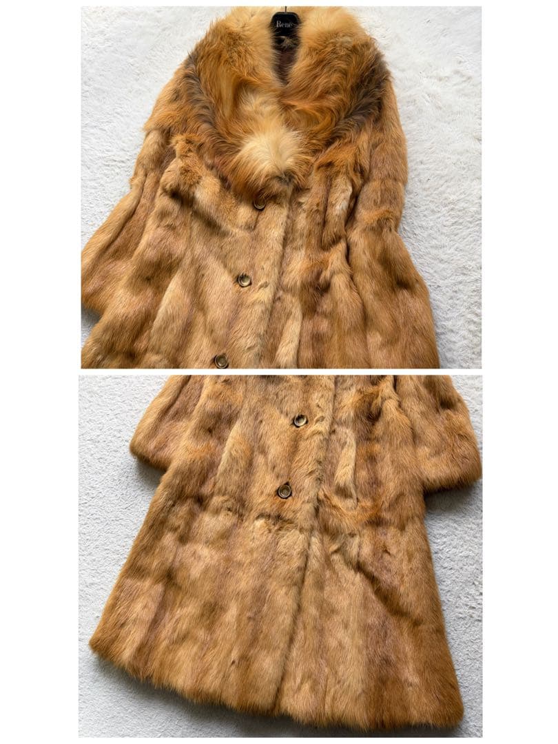 MOON BAT FUR リアルファーコート ロング丈 女優襟 Aライン 茶色系