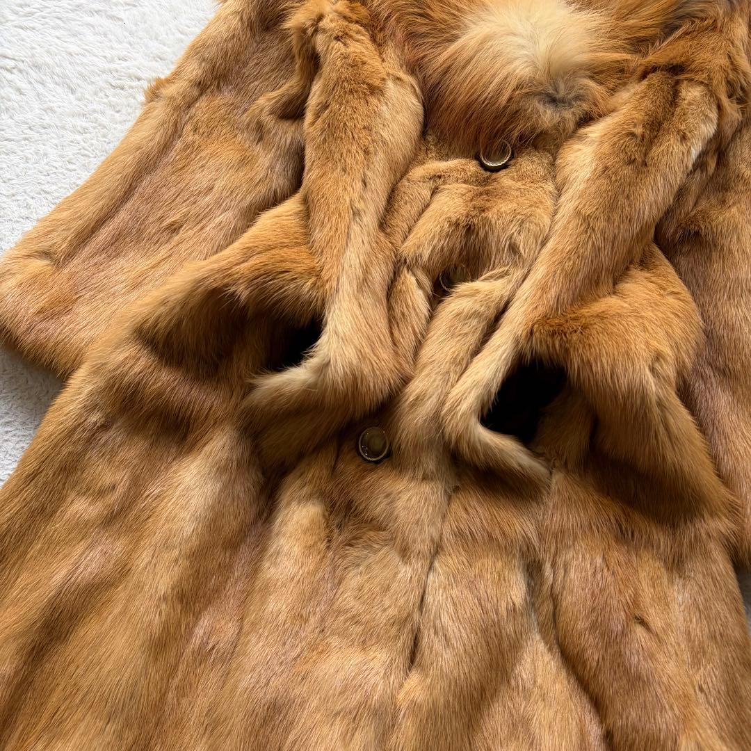 MOON BAT FUR リアルファーコート ロング丈 女優襟 Aライン 茶色系