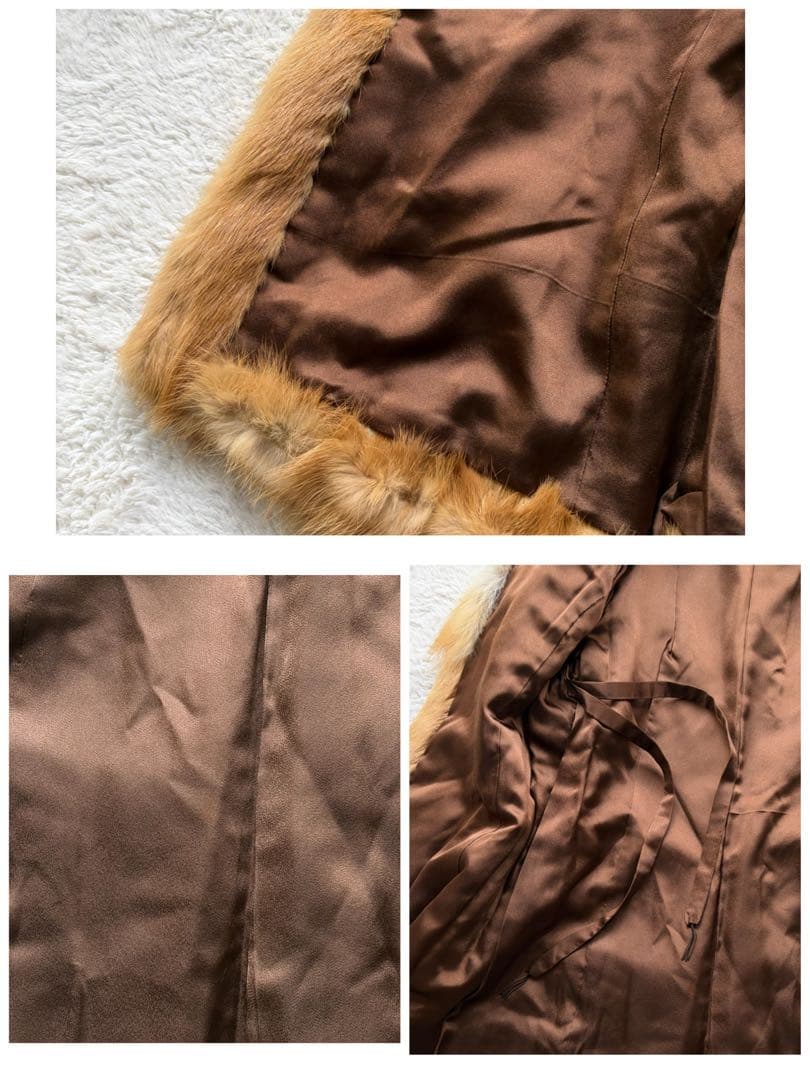 MOON BAT FUR リアルファーコート ロング丈 女優襟 Aライン 茶色系