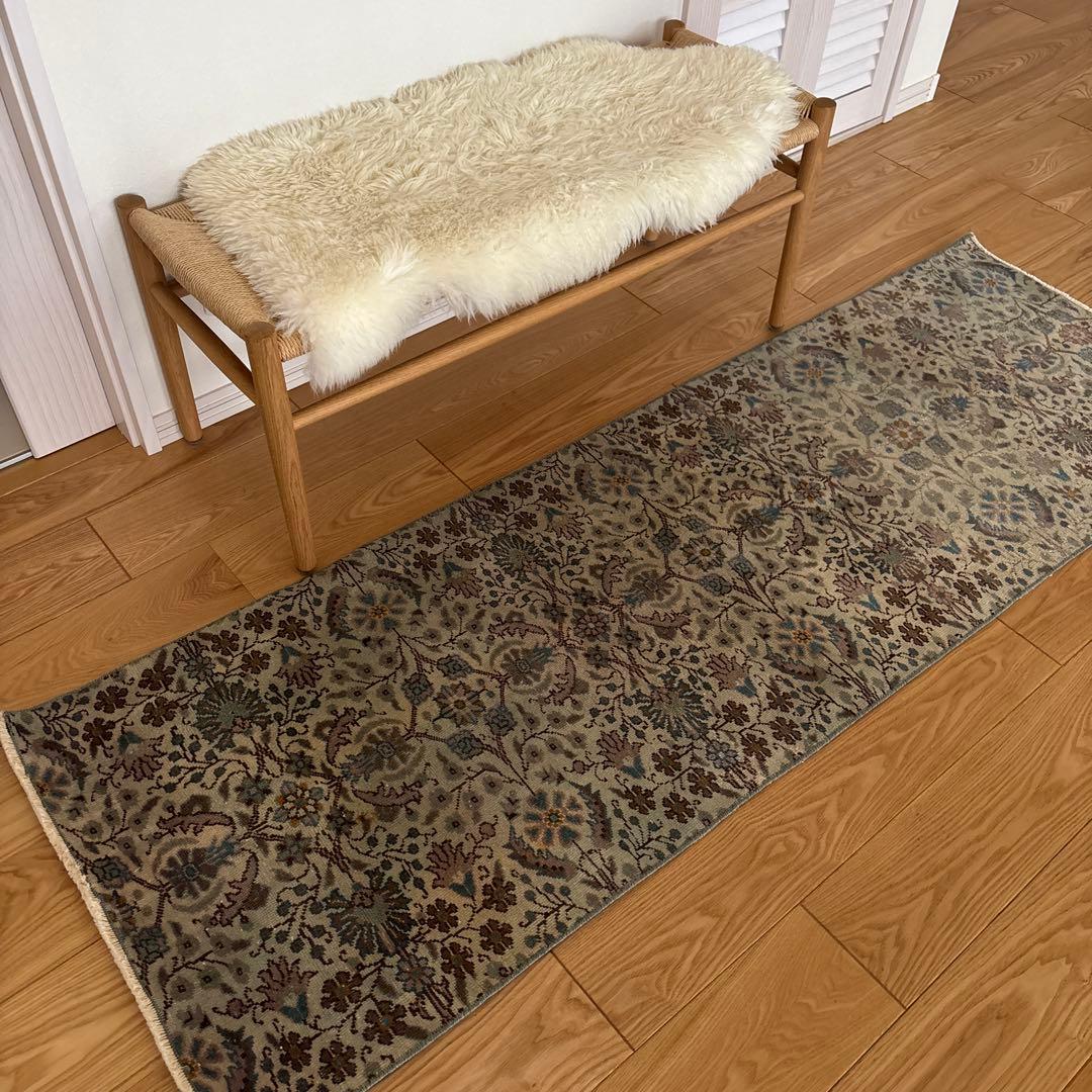 トルコ　ヴィンテージラグ　ランナー　ブルーグリーン193×63