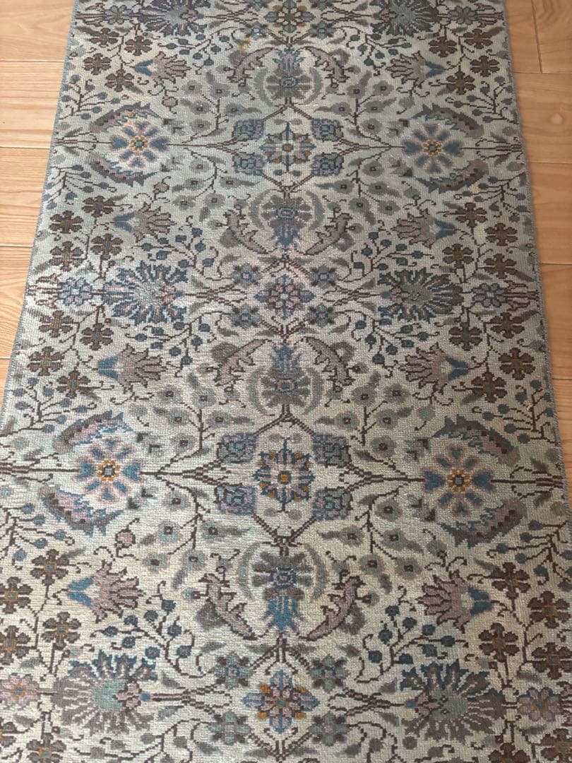 トルコ　ヴィンテージラグ　ランナー　ブルーグリーン193×63