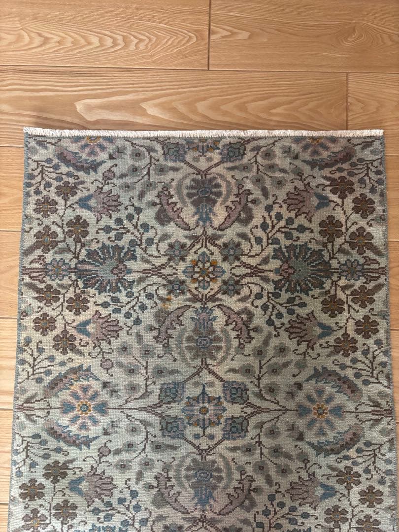 トルコ　ヴィンテージラグ　ランナー　ブルーグリーン193×63