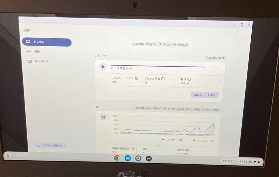 充放電回数25 ASUS Chromebook C214M 使用頻度極小美品中古
