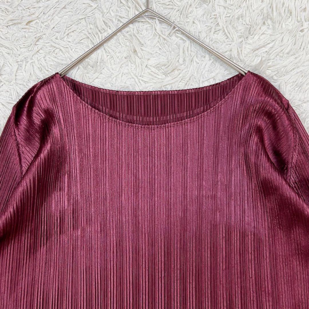 プリーツプリーズ イッセイミヤケ 長袖 チュニック 3 バーガンディ 光沢感