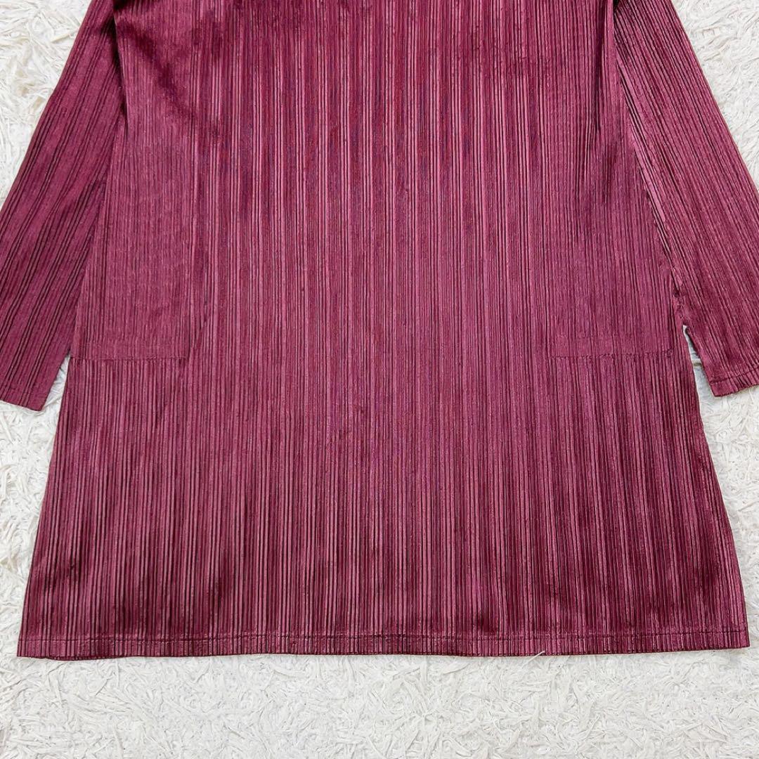 プリーツプリーズ イッセイミヤケ 長袖 チュニック 3 バーガンディ 光沢感