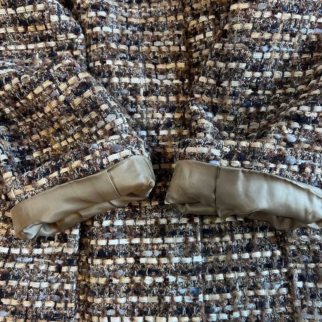 ￼ 【美品】グレースクラス ビジュー付ミンクファー　ツイードノーカラーコート