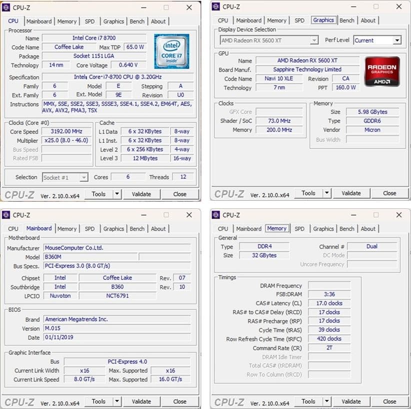 ゲーミングPC/Core i7 8700/RX5600XT/メモリ32GB