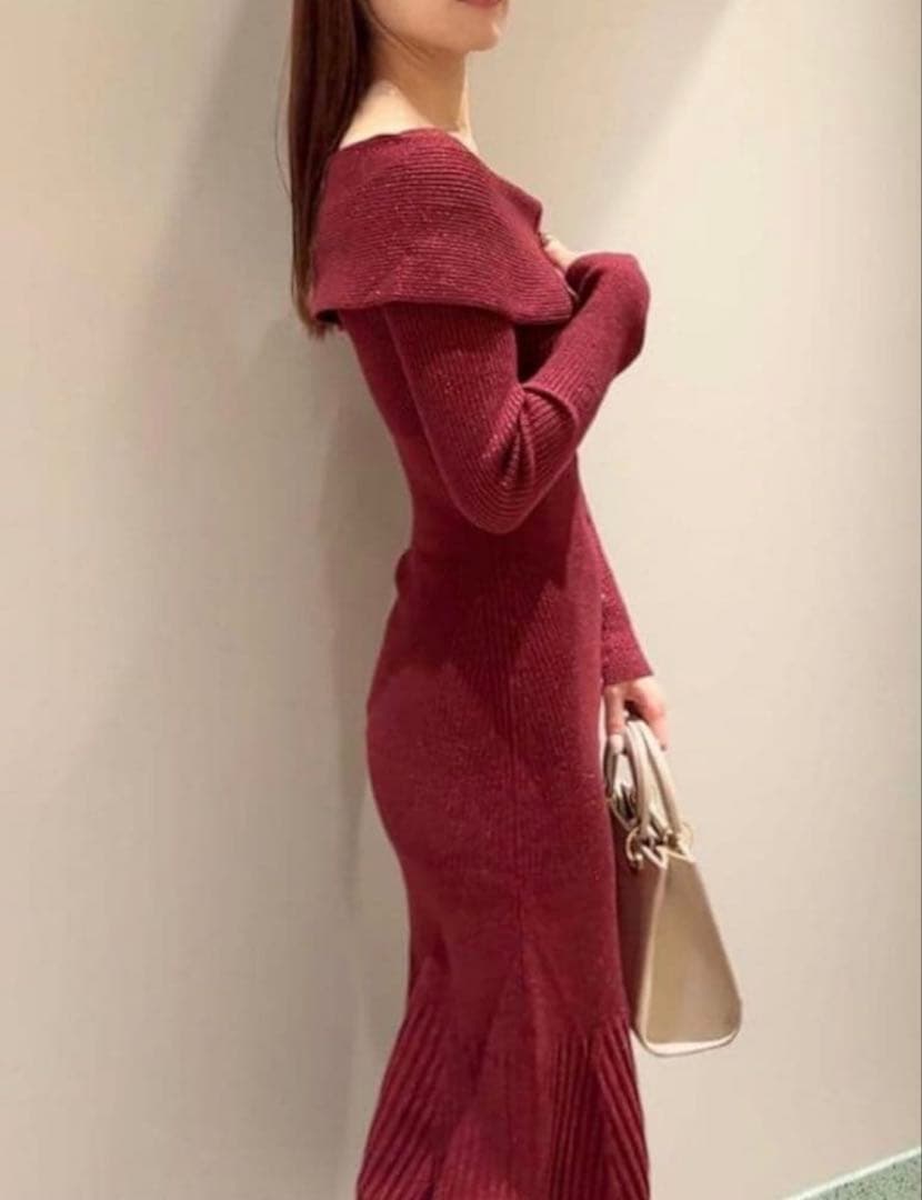 shidel オフショルニットワンピース　バーガンディ　フリーサイズ