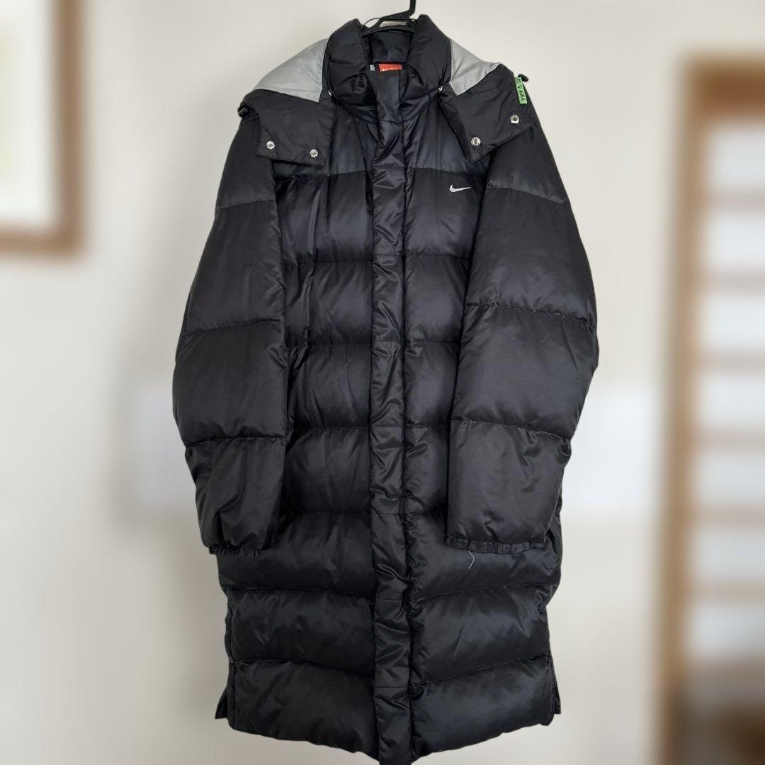 NIKE ダウンコート XL 黒 ロング丈 ダウン取り外しフード付き