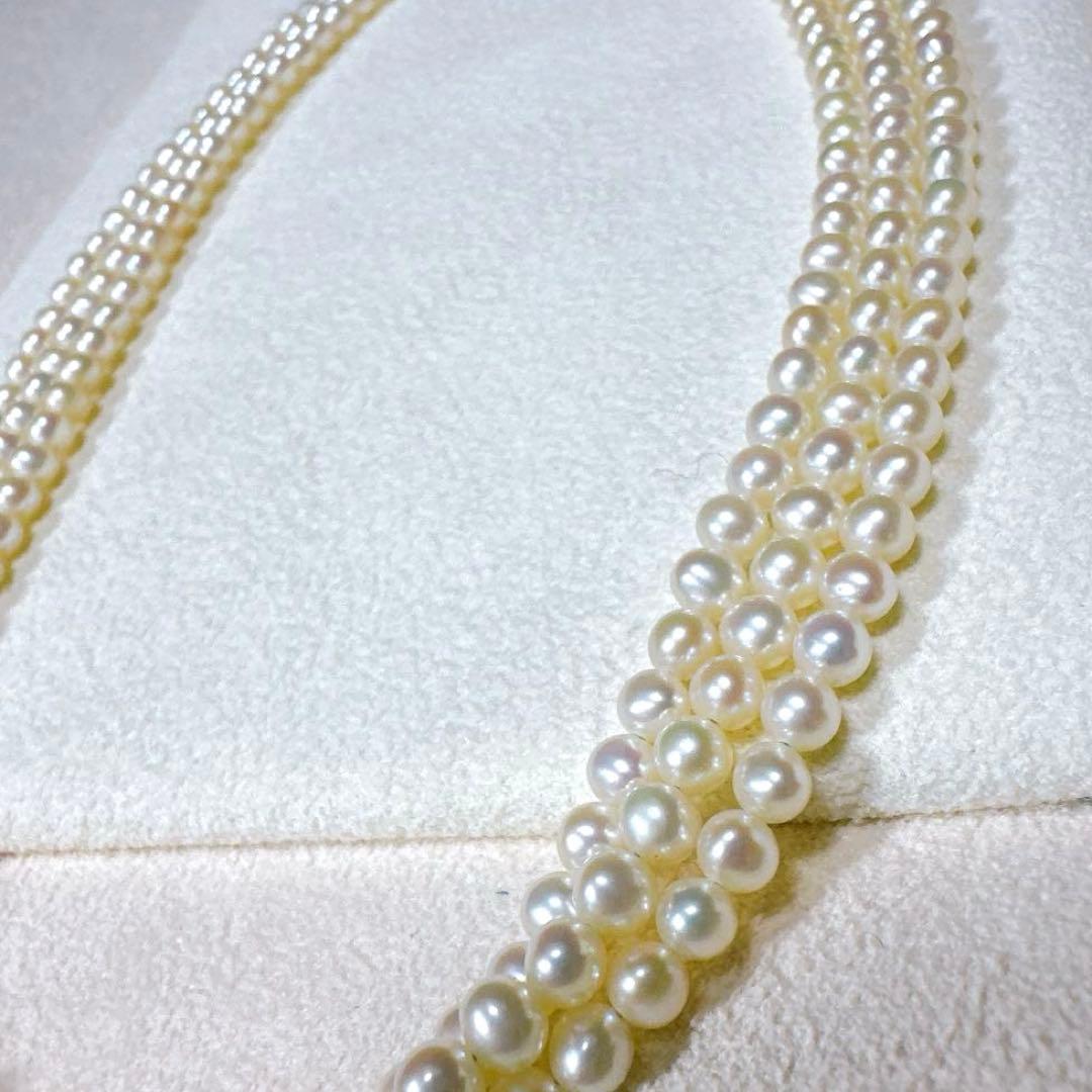 テリ良 あこや真珠 3連ネックレス ベビーパール シルバー刻印