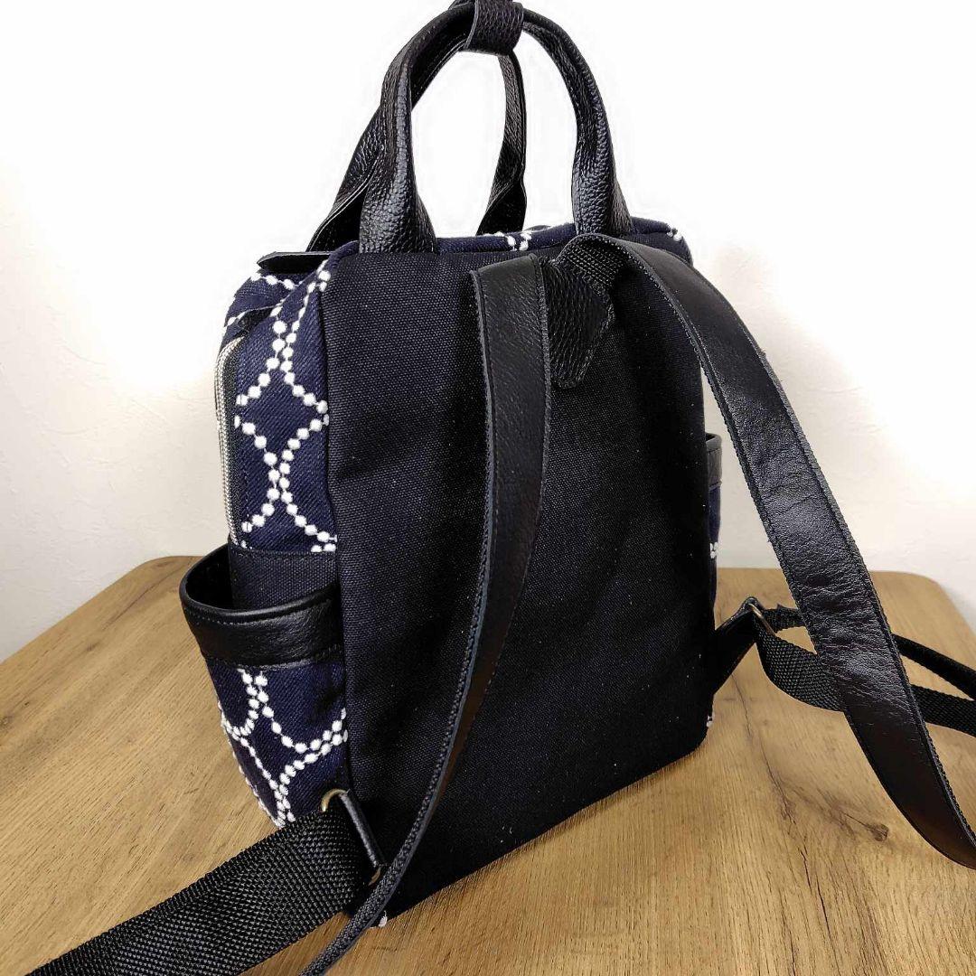 【専用】ミナペルホネン/タンバリンネイビー/ボストン型トートリュック本革黒