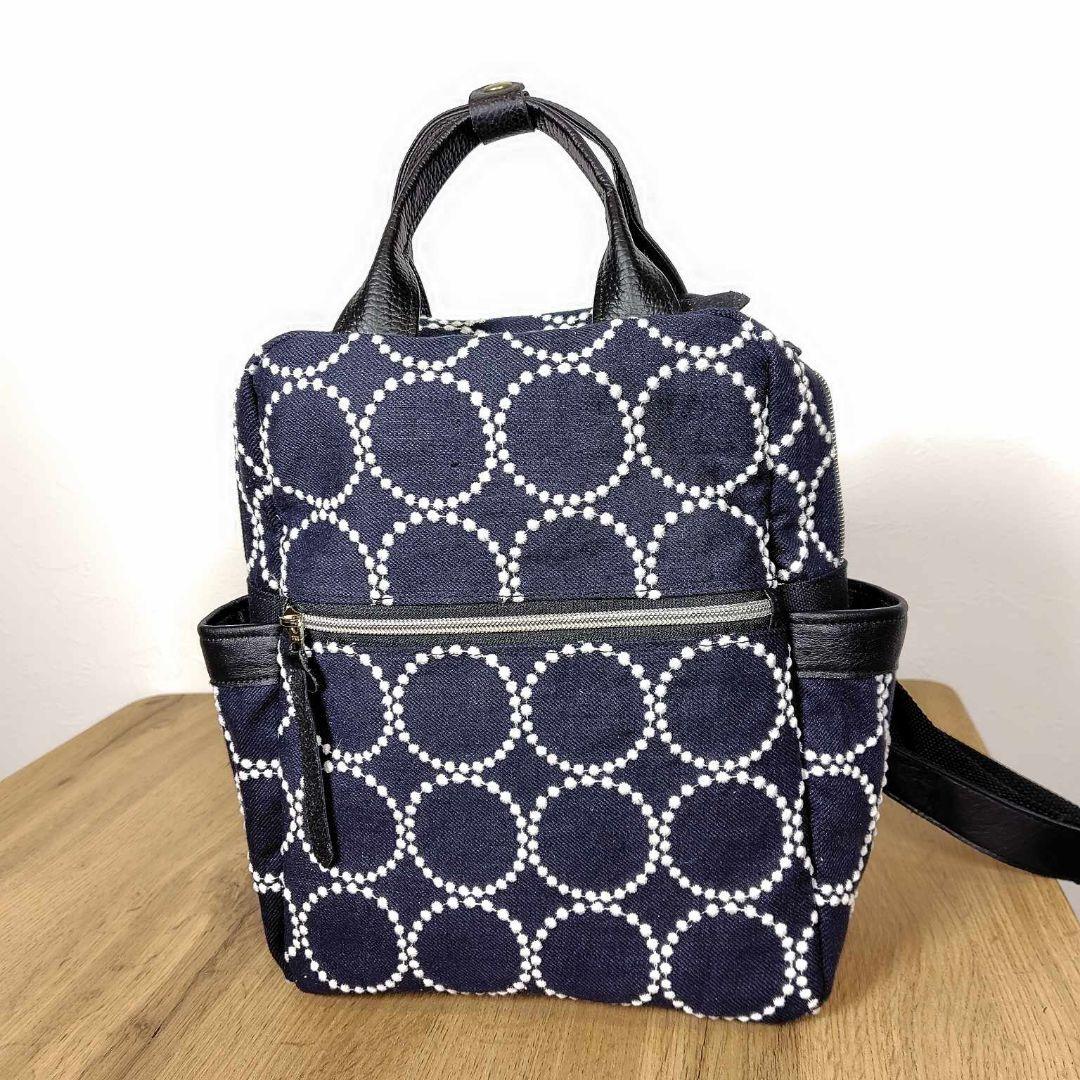 【専用】ミナペルホネン/タンバリンネイビー/ボストン型トートリュック本革黒