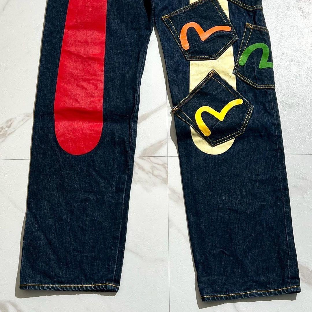 美品✨EVISU 大黒 メニーポケット 赤耳 カモメプリントデニムパンツ 濃紺