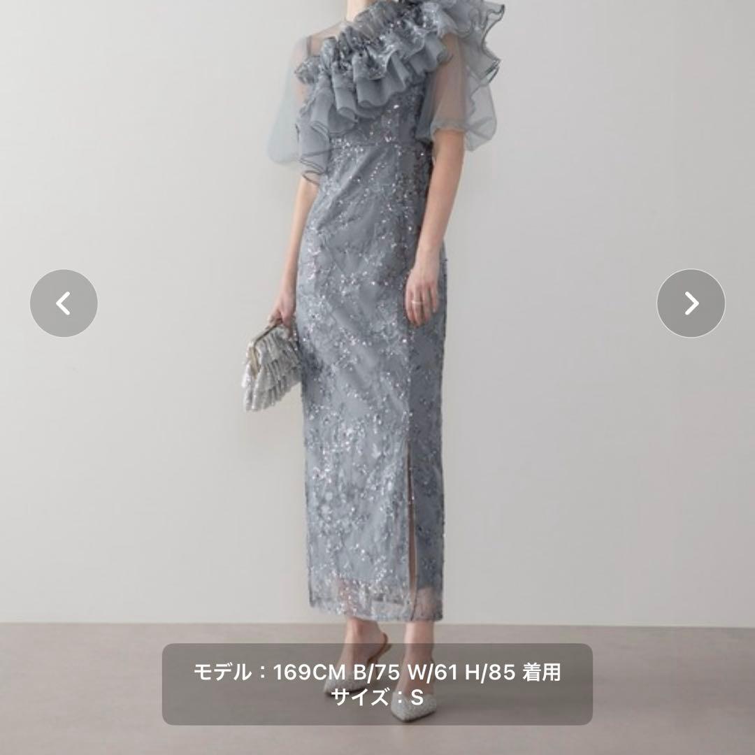 【LEJA】3WAYチュールラッフルフラワースパンコールIラインワンピースドレス