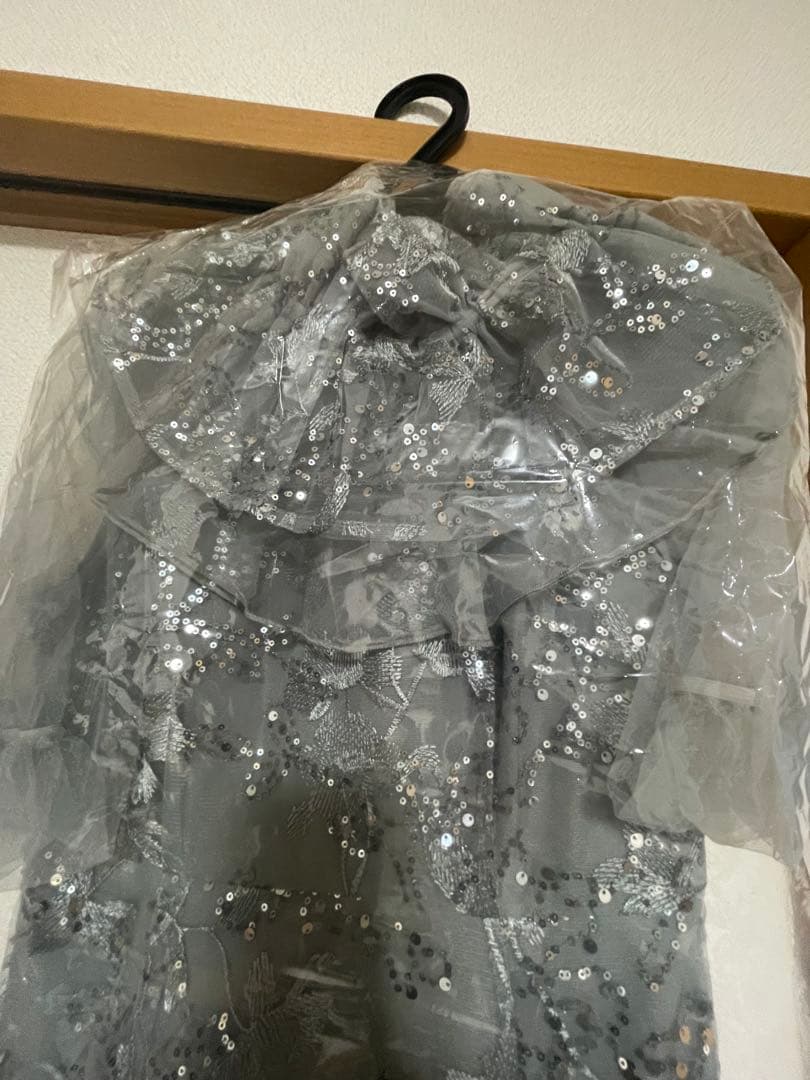 【LEJA】3WAYチュールラッフルフラワースパンコールIラインワンピースドレス