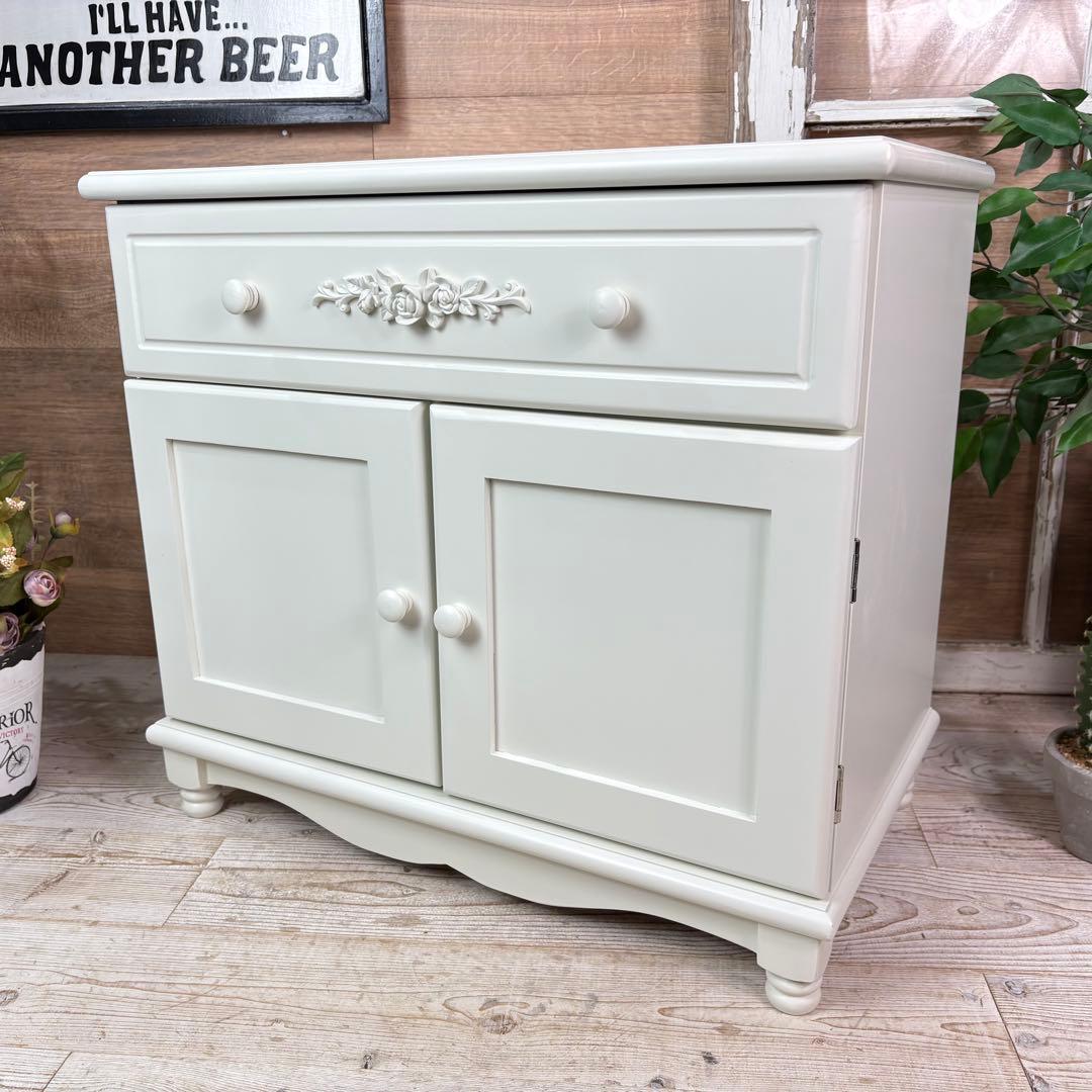 訳あり品！【128】フレンチカントリー北欧調ホワイト扉キャビネット木製飾り棚収納