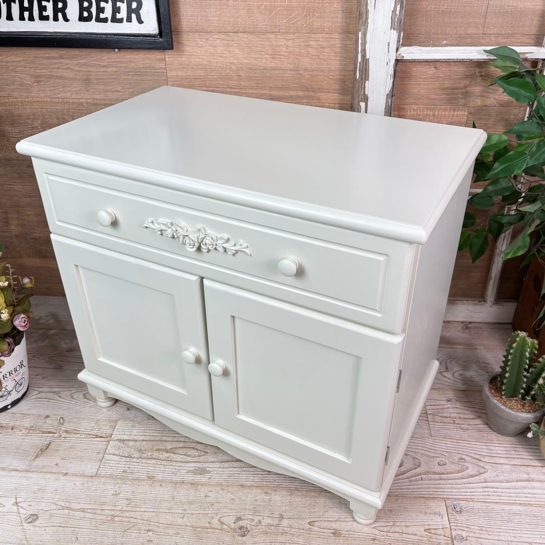 訳あり品！【128】フレンチカントリー北欧調ホワイト扉キャビネット木製飾り棚収納