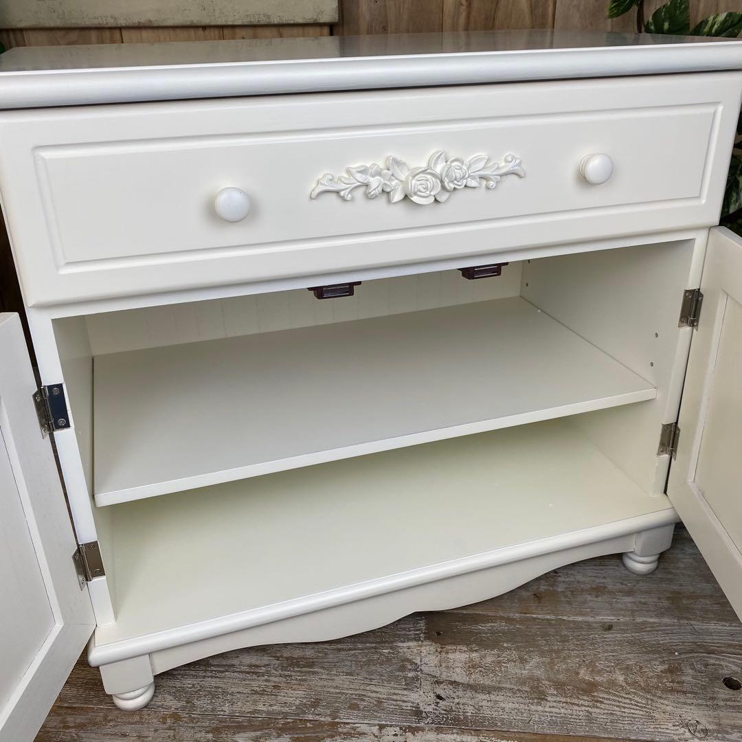 訳あり品！【128】フレンチカントリー北欧調ホワイト扉キャビネット木製飾り棚収納