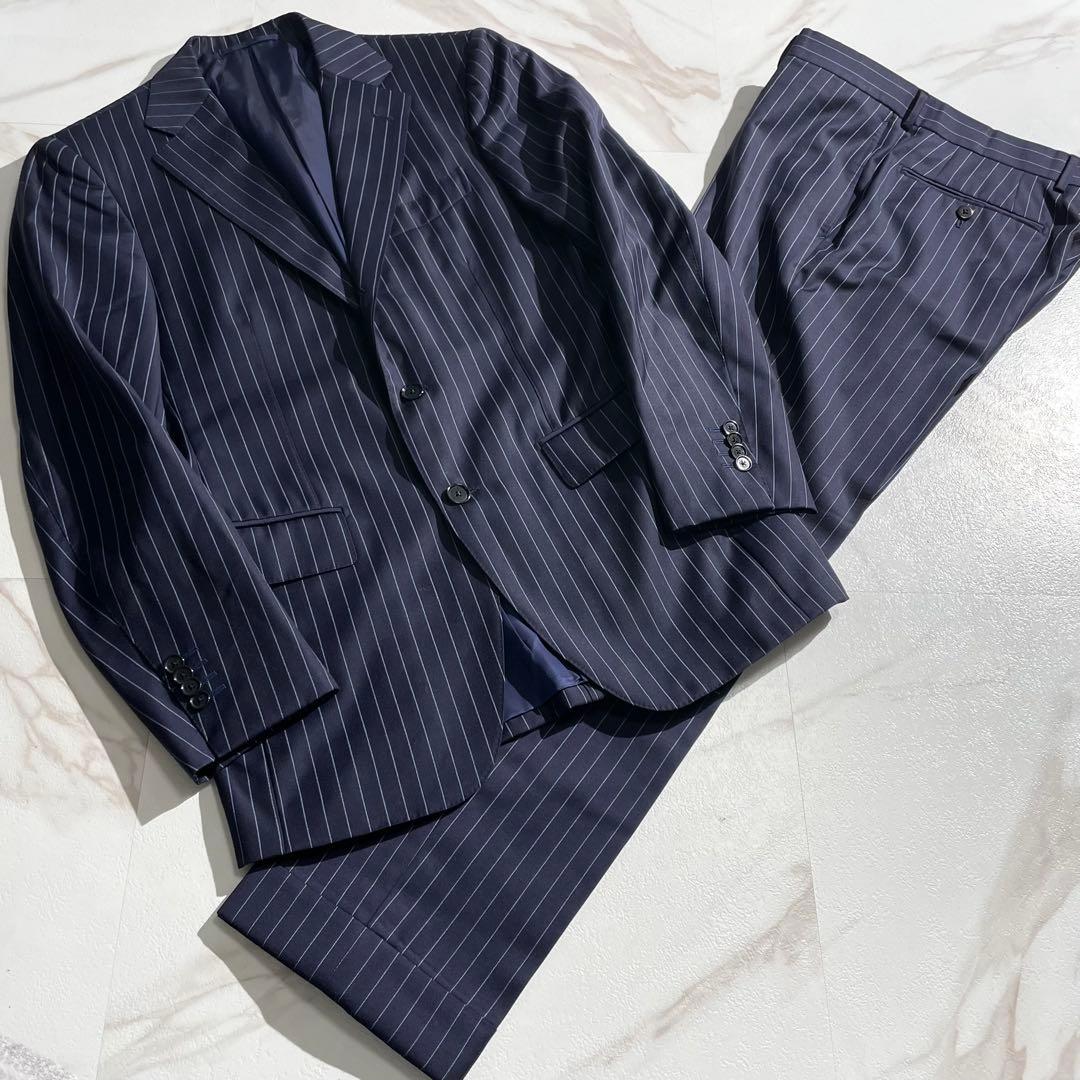 極美品✨ ビームスエフ スーツ セットアップ ネイビー ストラップ M相当 紺色