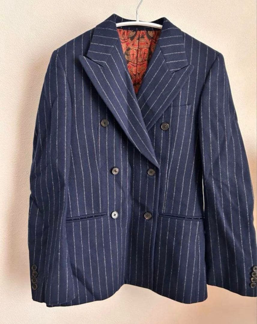 WACKO MARIA ネイビー ストライプ ダブルジャケット
