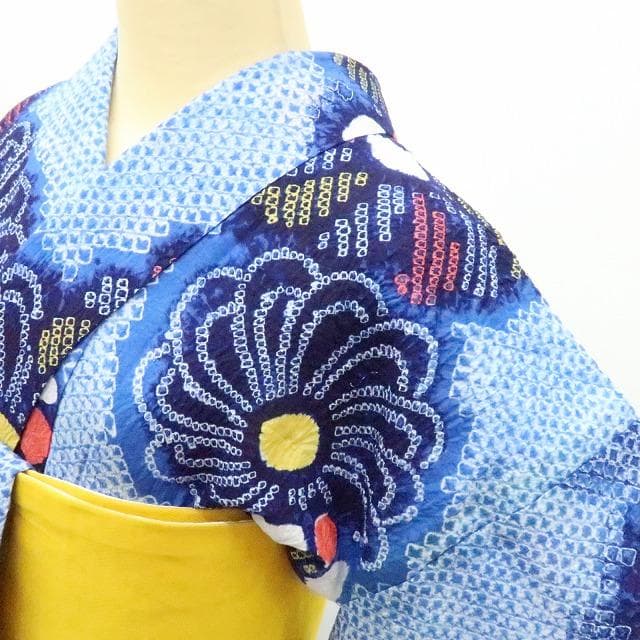 Y3425◆有松鳴海絞り 綿 背・居敷当て付 手縫い 高級浴衣 洗える夏着物