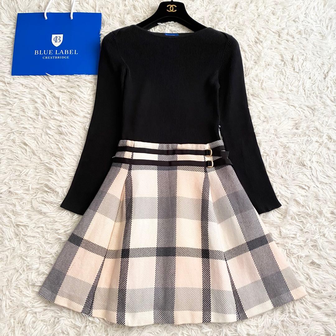 大人気✨ブルーレーベルクレストブリッジ ドッキングワンピース チェック ネイビー