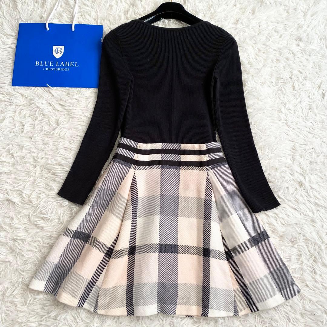 大人気✨ブルーレーベルクレストブリッジ ドッキングワンピース チェック ネイビー