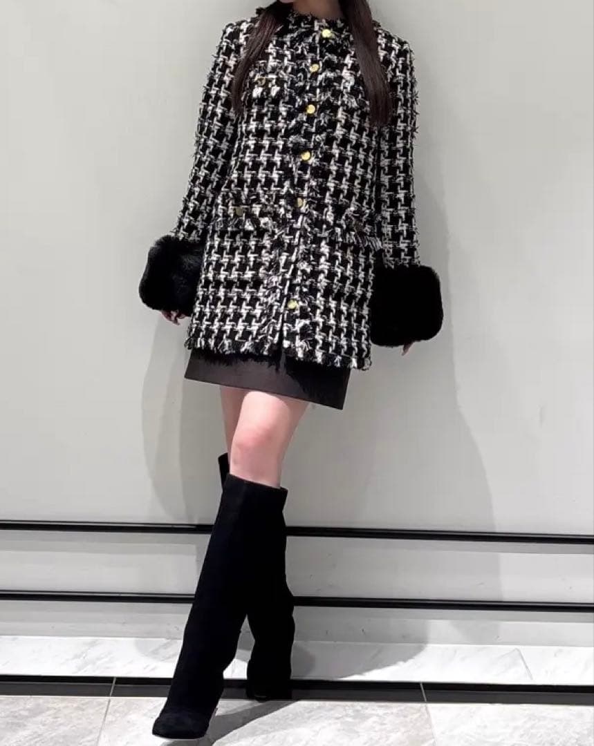 【美品】GRACECONTINENTAL ツイードファーコート　ラメ