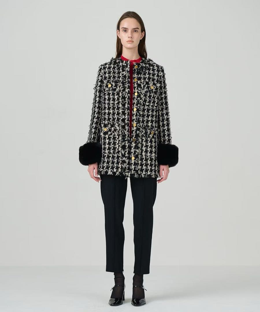 【美品】GRACECONTINENTAL ツイードファーコート　ラメ