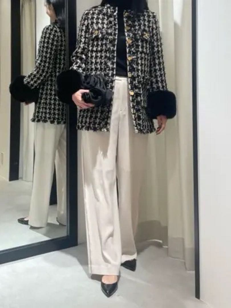 【美品】GRACECONTINENTAL ツイードファーコート　ラメ