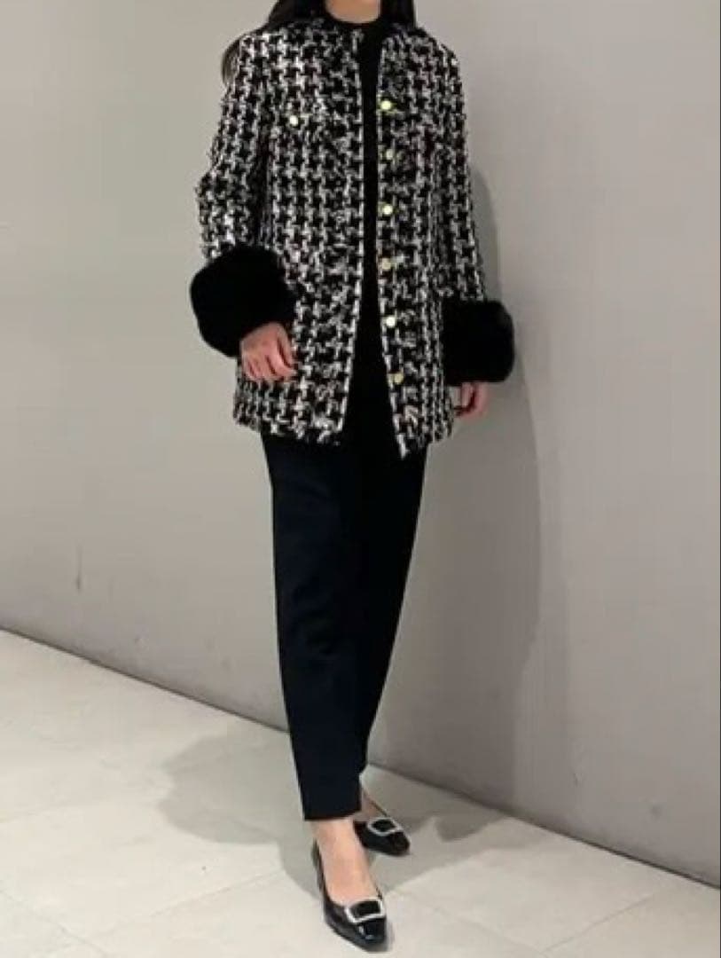 【美品】GRACECONTINENTAL ツイードファーコート　ラメ