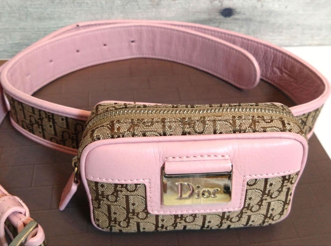 Dior ロゴパターン ベルト ピンク/ブラウン