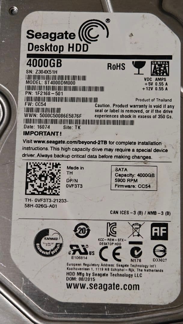 ★中古品★Seagate 4000GB Desktop HDD