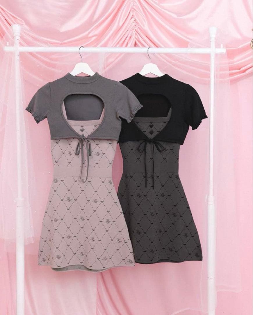 るり❣️モノグラムアンサンブルワンピース ピンク／グレー M