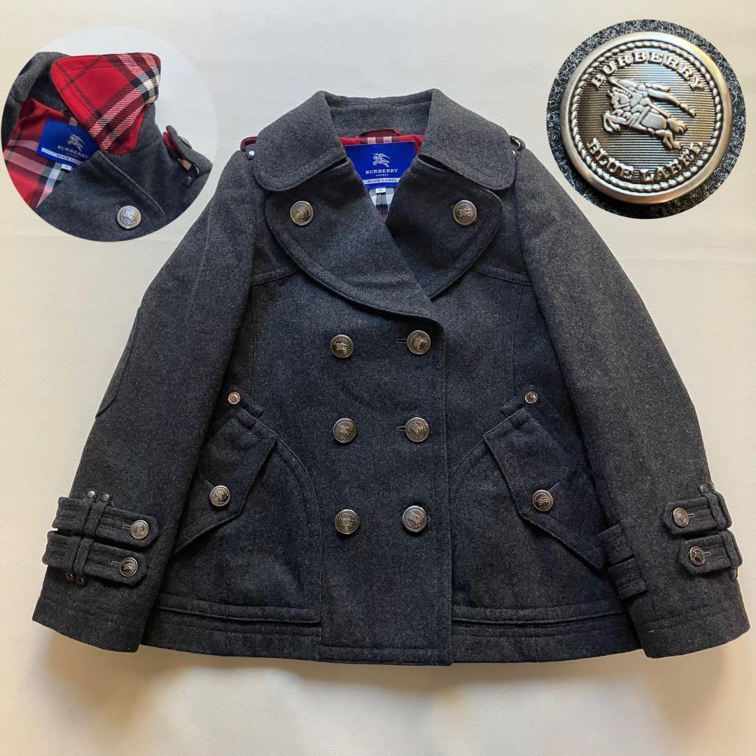 極美品 バーバリーブルーレーベル 銀ボタン Pコート ノバチェック 38