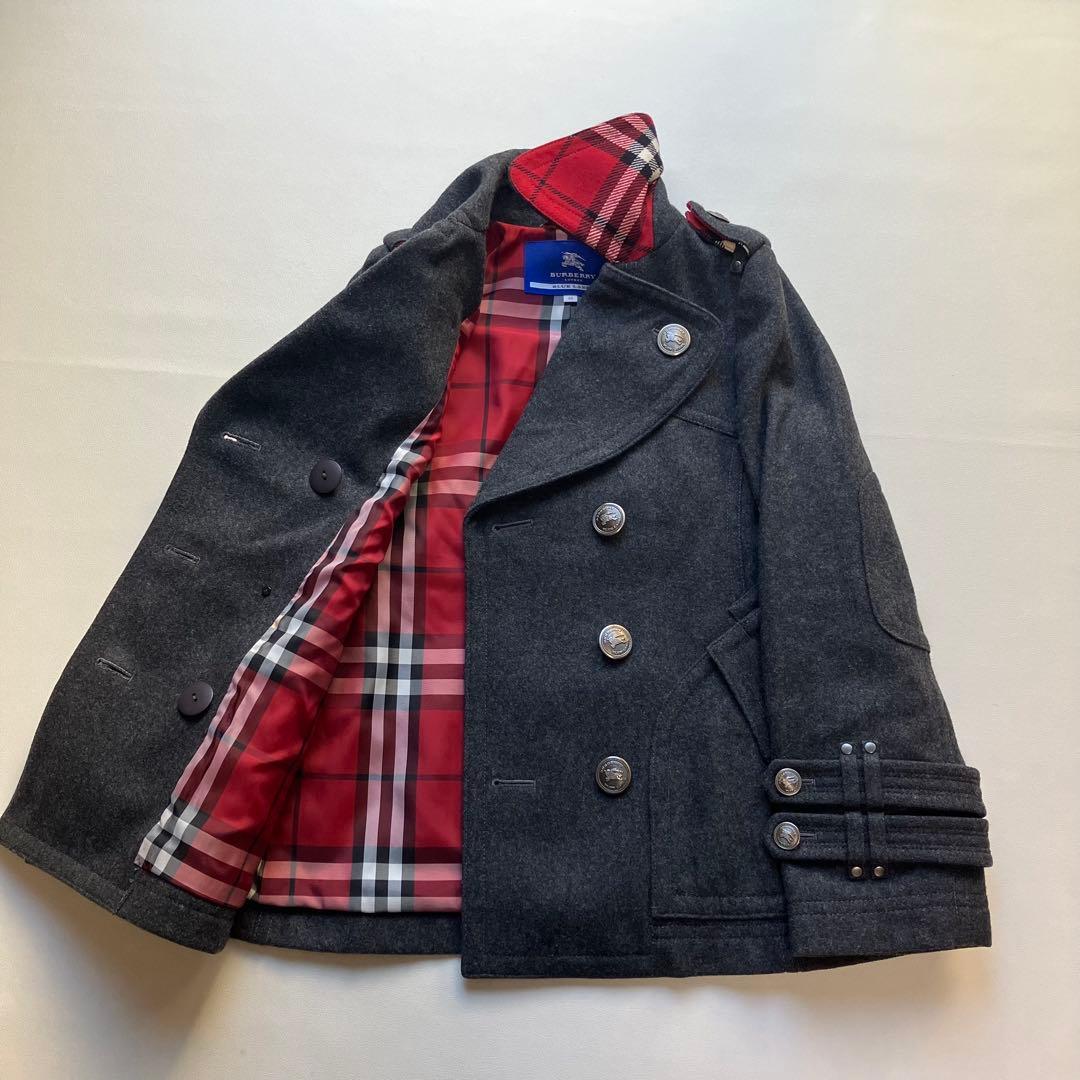 極美品 バーバリーブルーレーベル 銀ボタン Pコート ノバチェック 38
